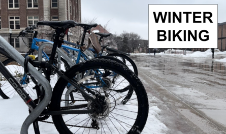 Bikes parked outside of Murphy Hall before the late-February blizzard on Tuesday, Feb. 22.