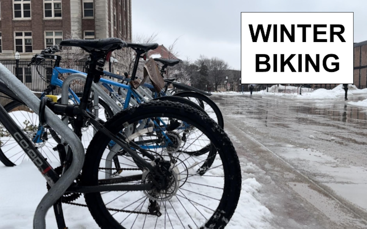 Bikes parked outside of Murphy Hall before the late-February blizzard on Tuesday, Feb. 22.