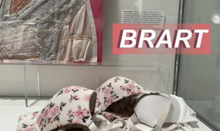 A floral bra on display at the Coffman Memorial Union alongside Sadie Ward's 'BRART' exhibit from March 16 - April 23.