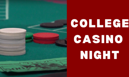 poker chips next to fake money with the words "college casino night"written to the right