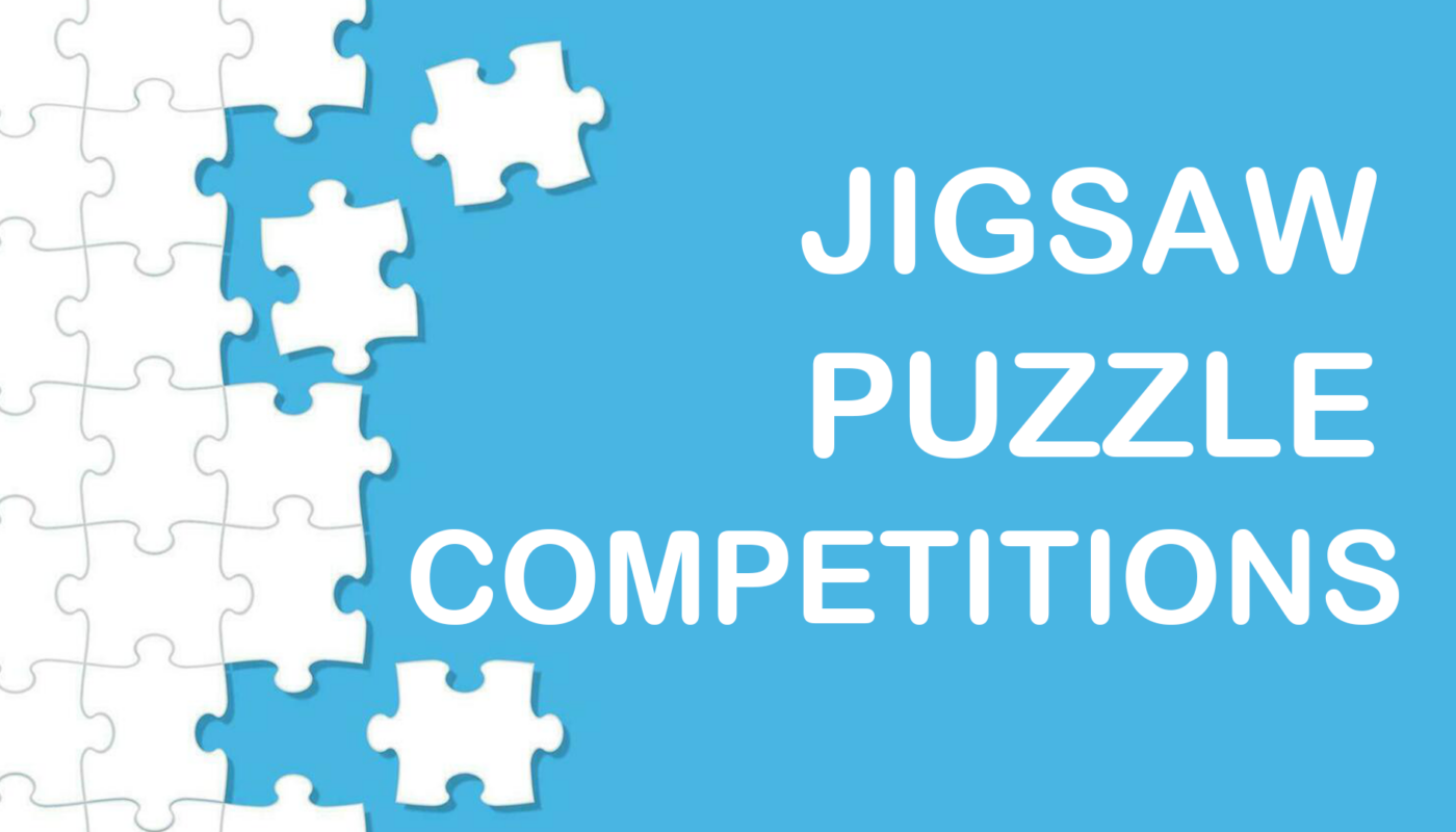 A half-finished jigsaw puzzle with the words 'jigsaw puzzle competitions" over the image.